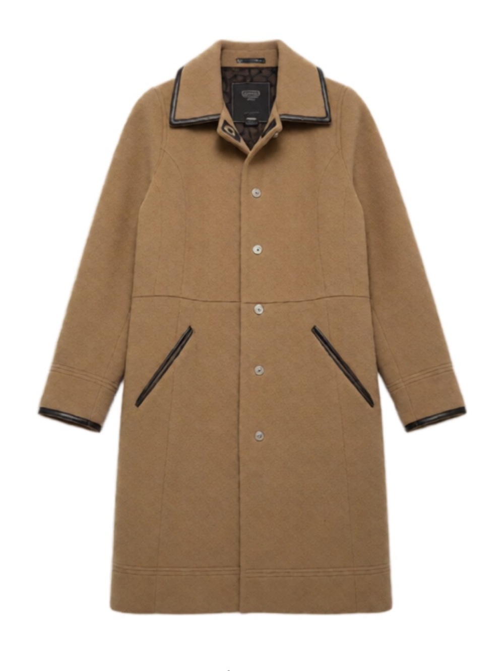Coach Camel Wool and Mohair Coat with Brown Leather Trim